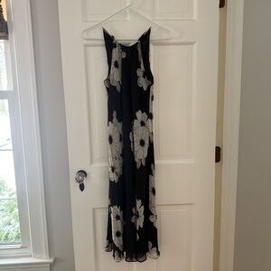 Ann Taylor Black & White Floral Midi Dress